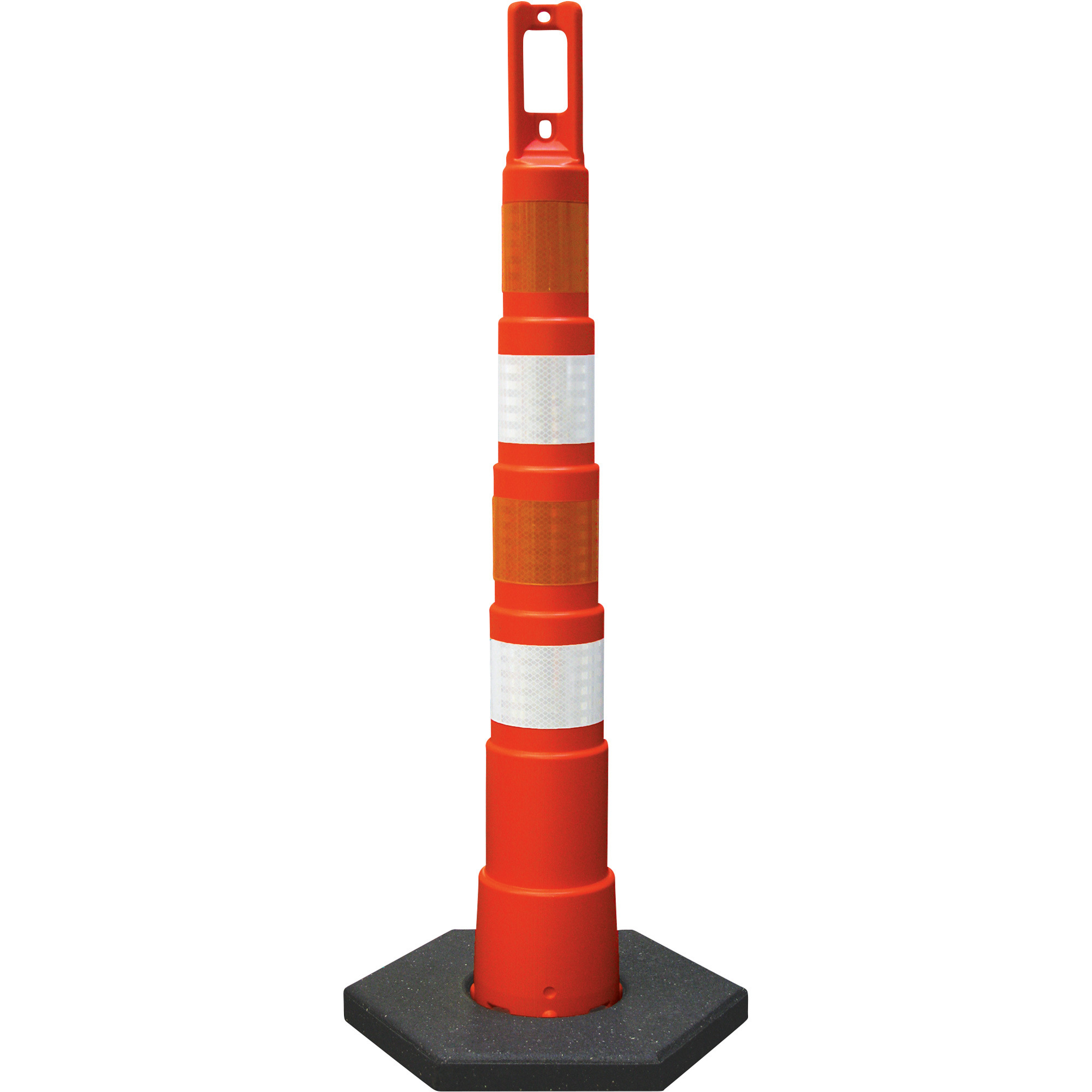 Plasticade Navicade Slim Channelizer Traffic Post with 16-Lb. Base, Orange, 49 1/2in.H x 4in.D x  20 1/4in.W, Model# 650R1-O-4-EG-A-RB16